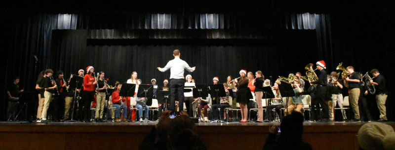 The concert band performs at the holiday concert.