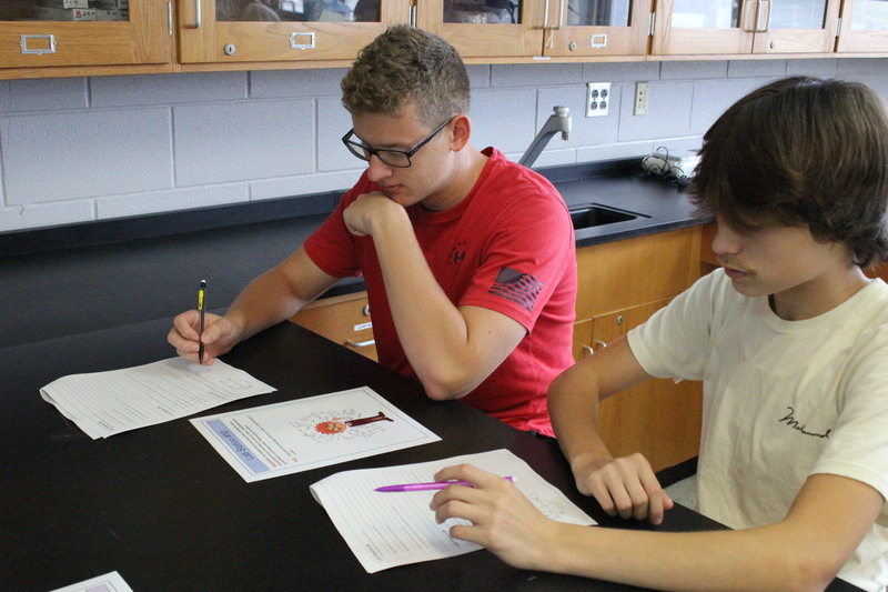 Students participate in a science lab on the first day of school