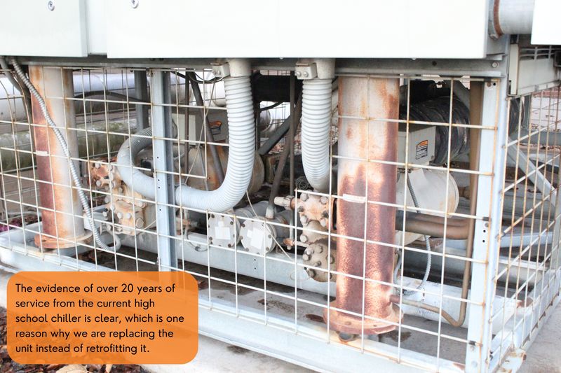 The evidence of over 20 years of service from the current high school chiller is clear, which is one reason why we are replacing the unit instead of retrofitting it.