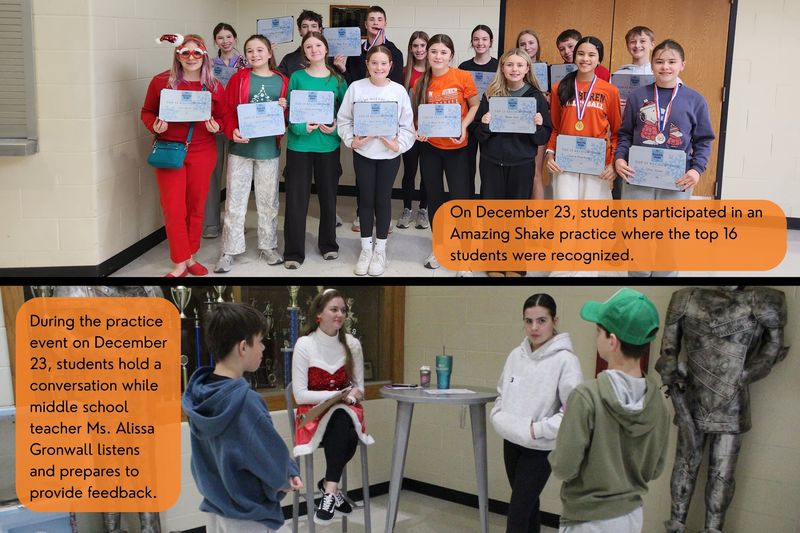 Both of these pictures show middle school students preparing for the upcoming Amazing Shake competition.
