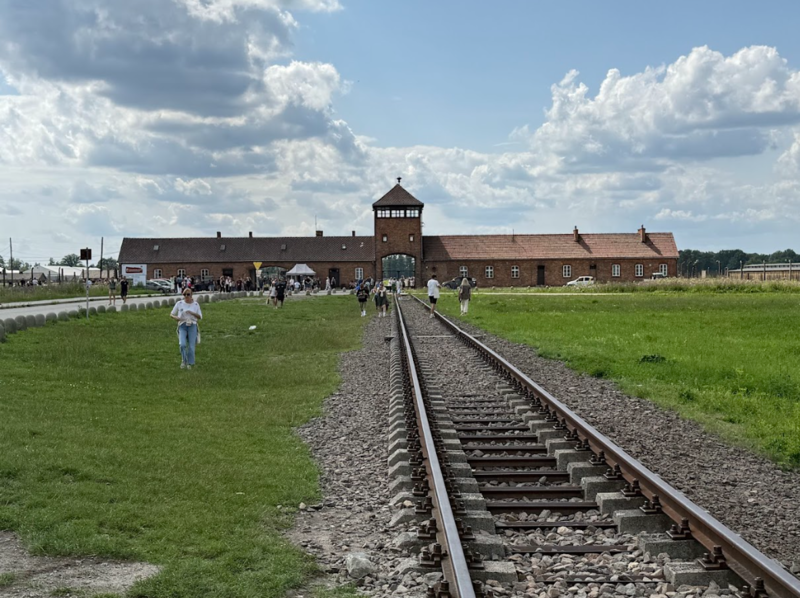 Ms. Burden took this picture of the train tracks approaching Auschwitz.