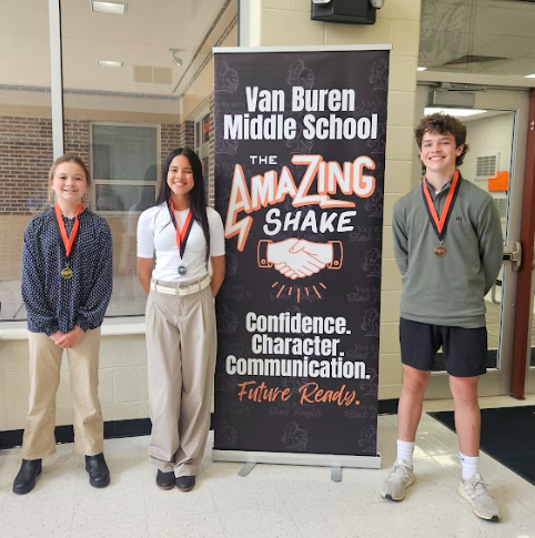 The students who finished in first, second, and third in The Amazing Shake competition.