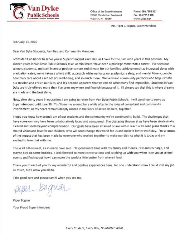 Bognar Retirement Letter