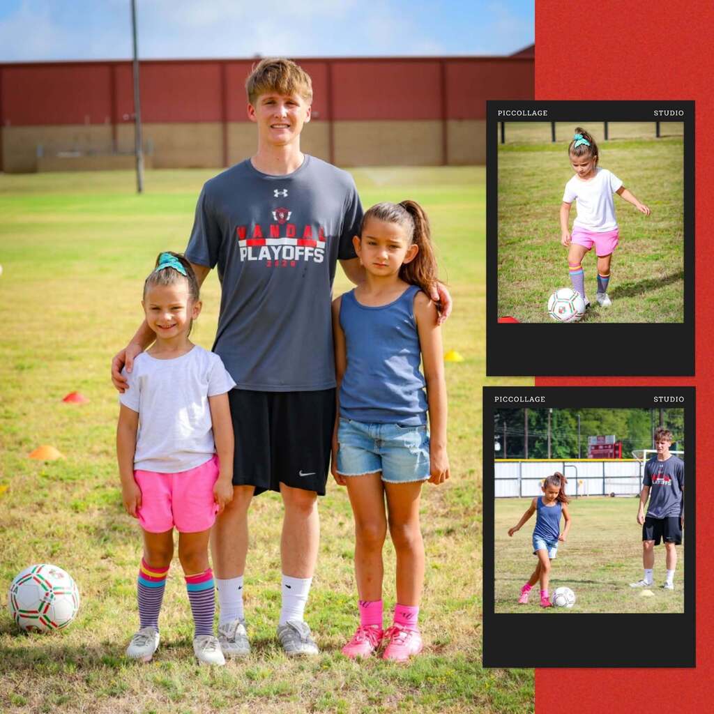 Easton Patterson + two girls. Soccer lesson.