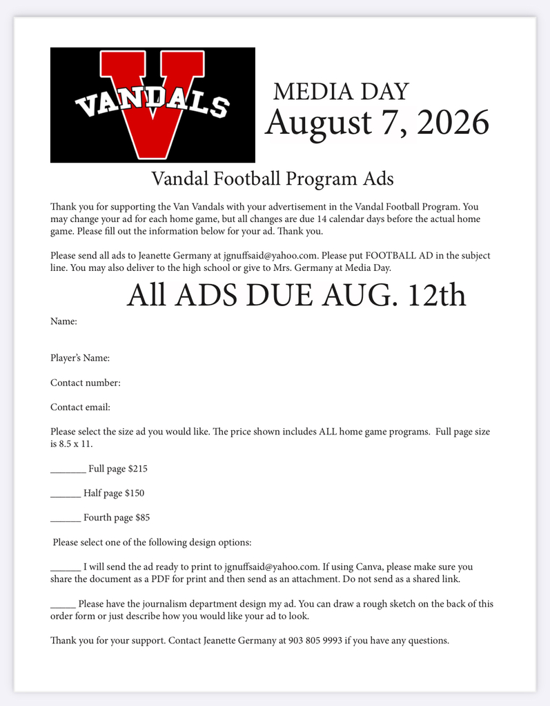 Vandal Media Day August 7, 2026