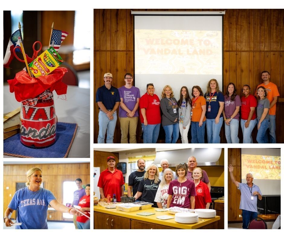 Photo collage from new teacher orientation breakfast