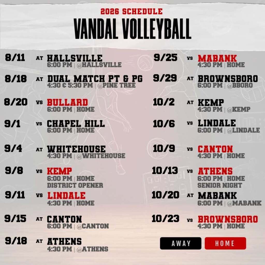 2026 schedule Vandal Volleyball