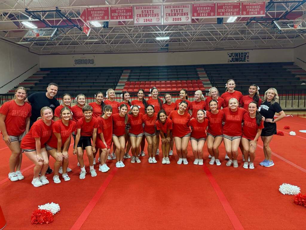 Photo of cheer team in the HS gym