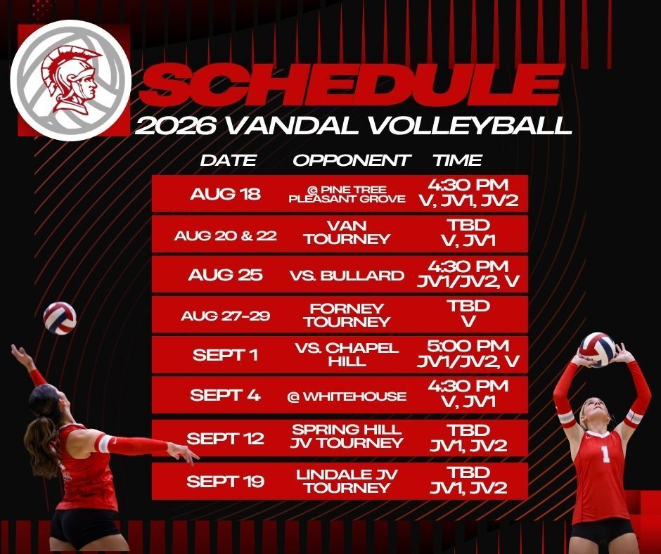 Schedle 2026 Vandal Volleyball