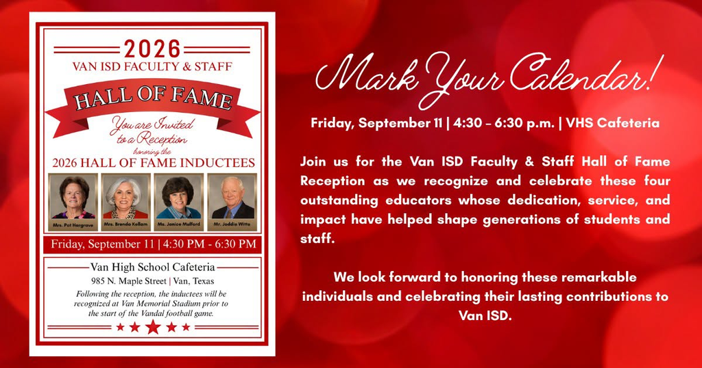 2026 VAN ISD FACULTY & STAFF HALL OF FAME