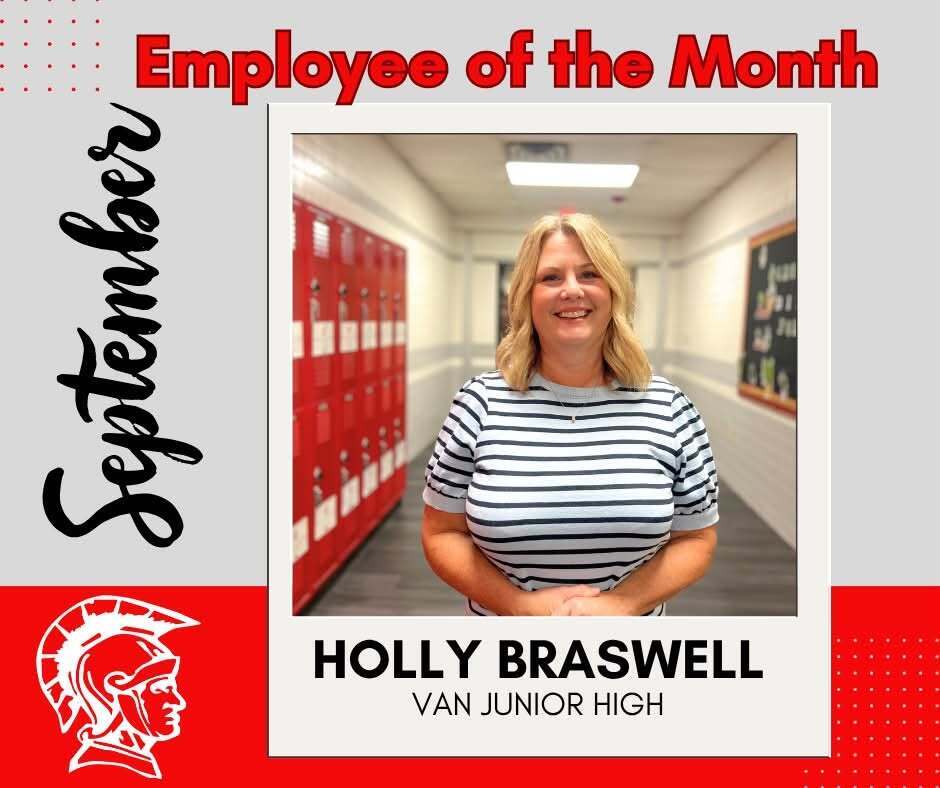 September Employee of the Month Holly Braswell Van Junior High