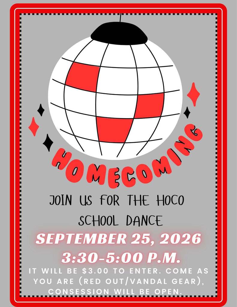 Homecoming school dance 9.25, 3:30-5:00 PM