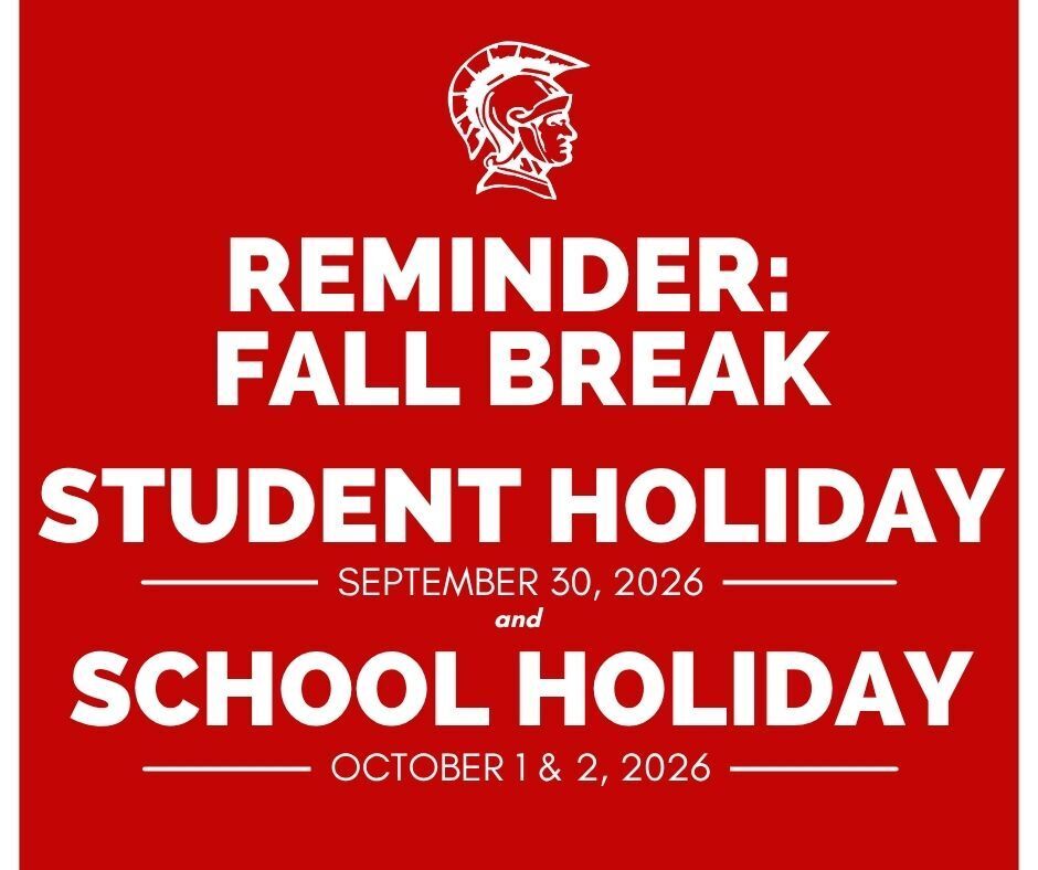 reminder fall break student holiday september 20 2026 and school holiday october 1, 2 2026