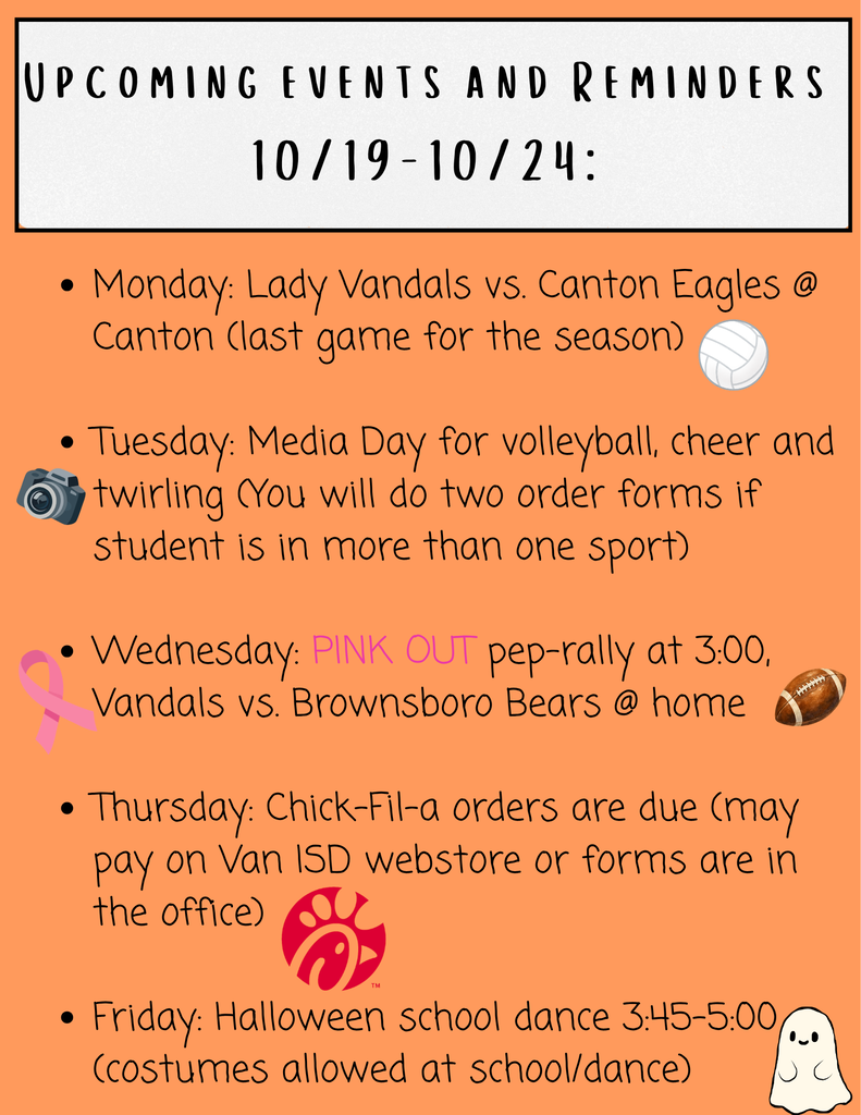 Upcoming Events and Reminders 10/19-10/24: