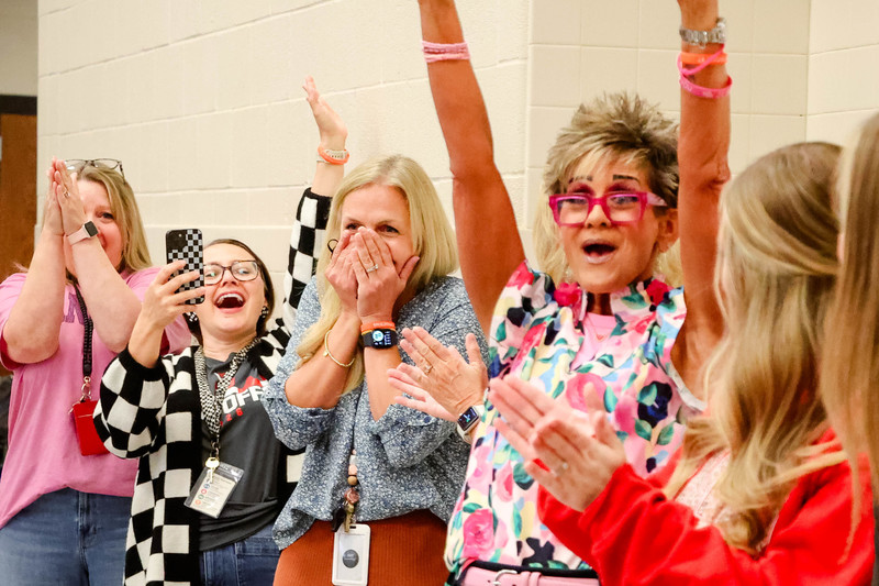 jenny shaw teacher of the year with confetti