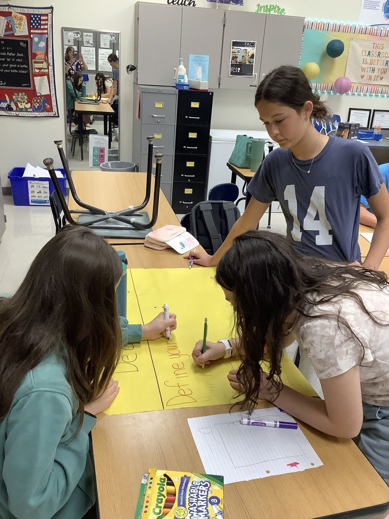 8th graders problem solving in groups.