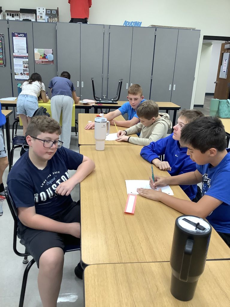 8th graders problem solving in groups.