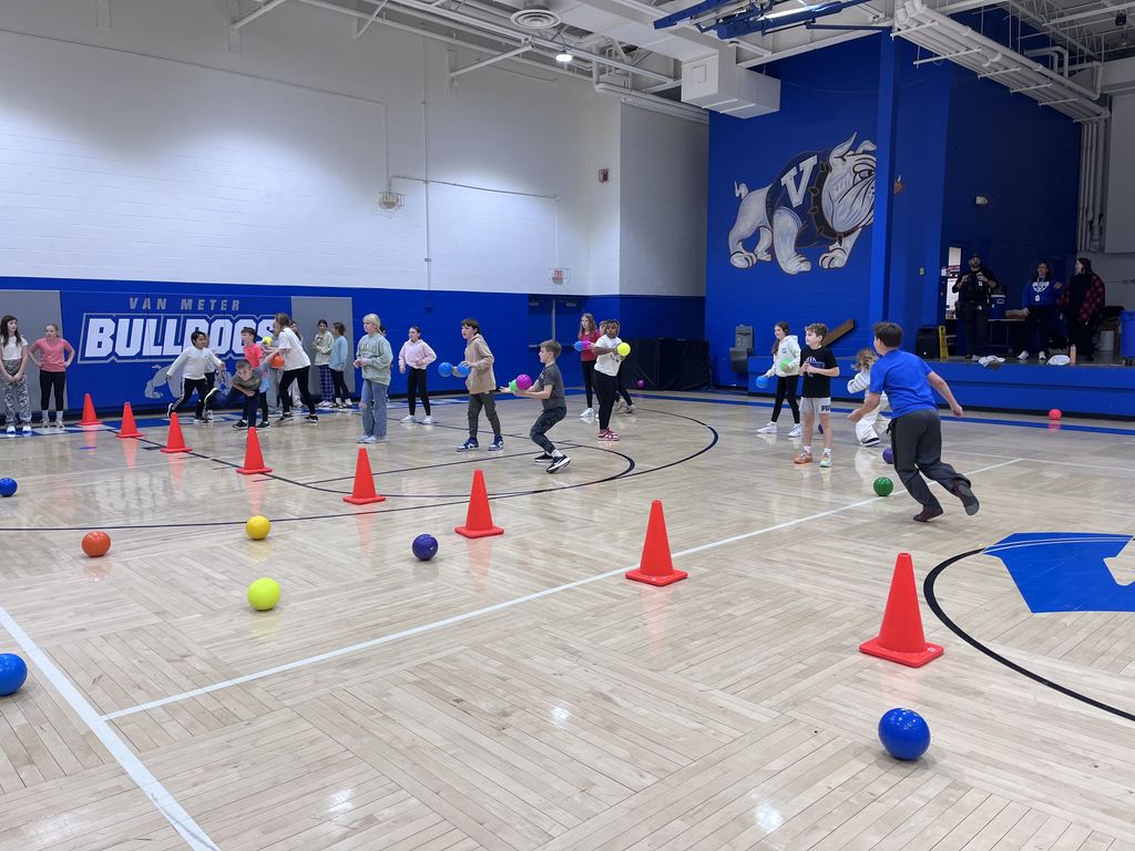 Students playing dodgeball.