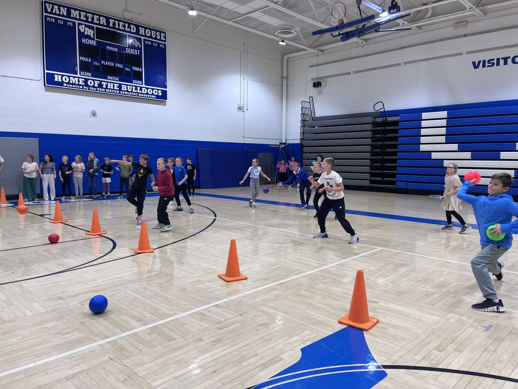 Students playing dodgeball.