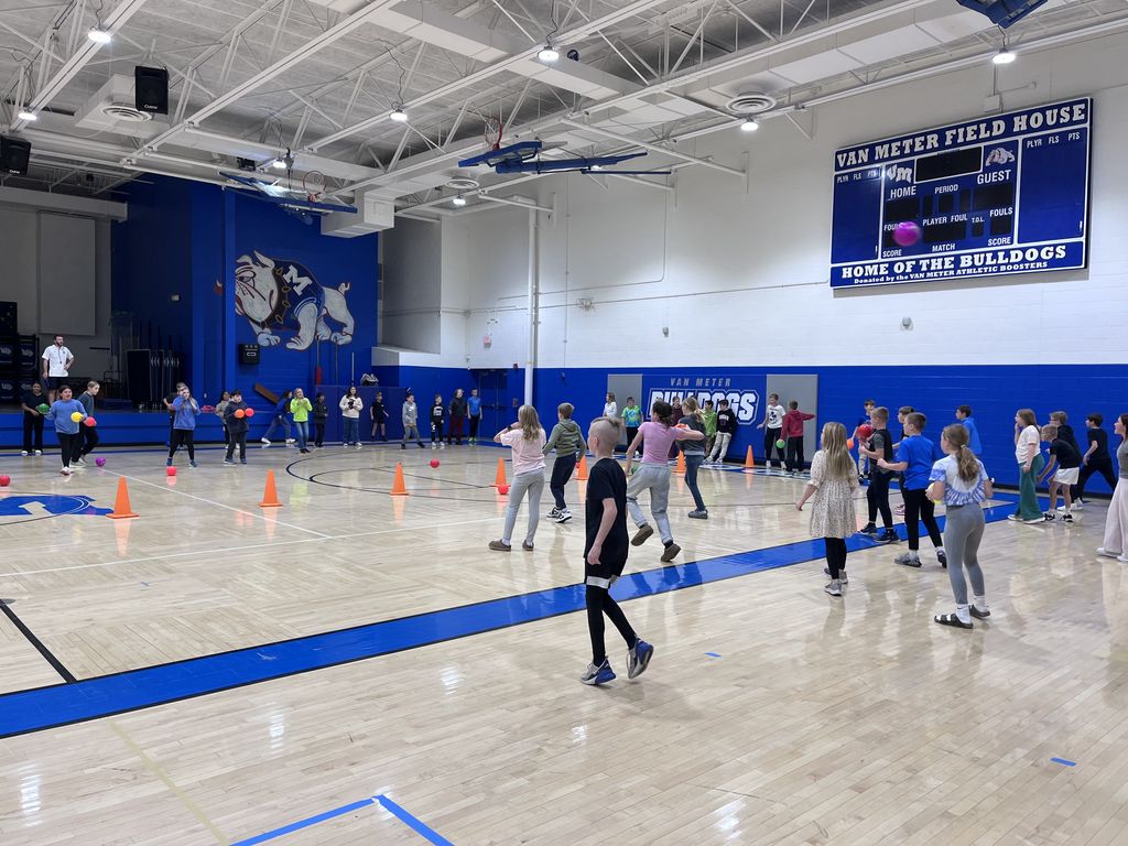 Students playing dodgeball.