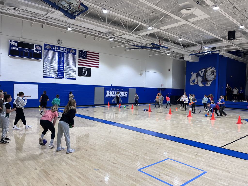 Students playing dodgeball.