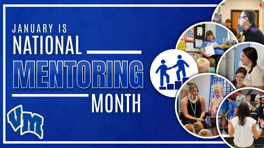 January is National Mentoring Month with photos in circles from teachers and classrooms.