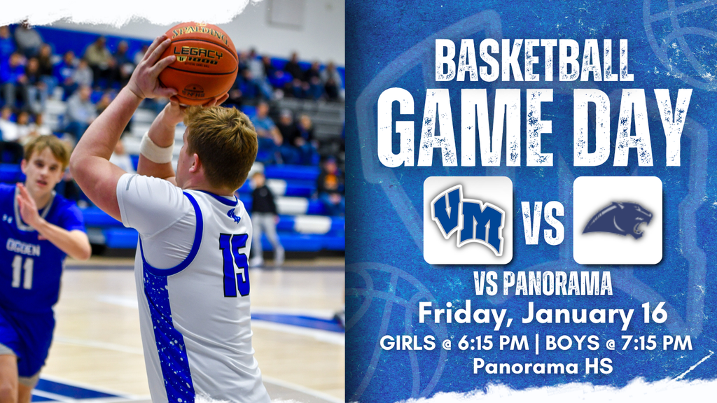High school basketball player in white jersey preparing to shoot during a game. Basketball GAME DAY vs the Panorama Panthers on January 16 at Panorama HS.