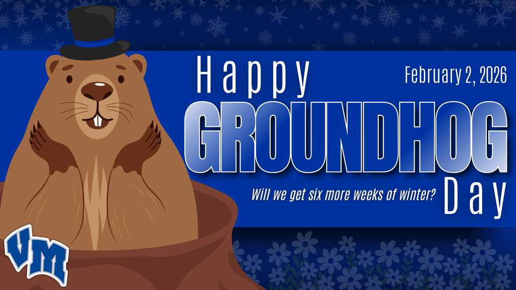 Cartoon groundhog wearing a black top hat with text asking if six more weeks of winter will come on February 2, 2026.