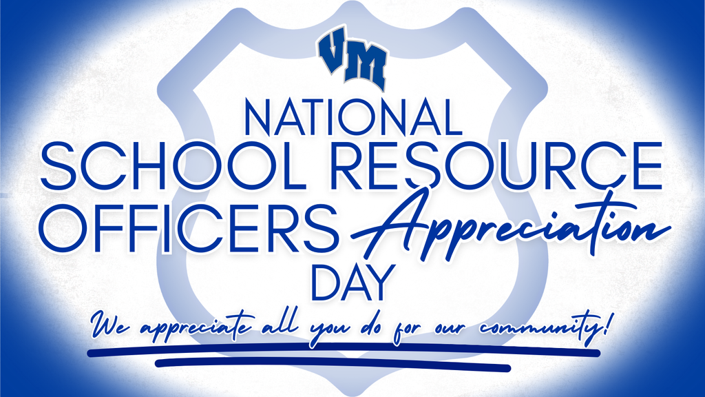 Blue and white graphic honoring National School Resource Officers Appreciation Day with a thank you message for community service.