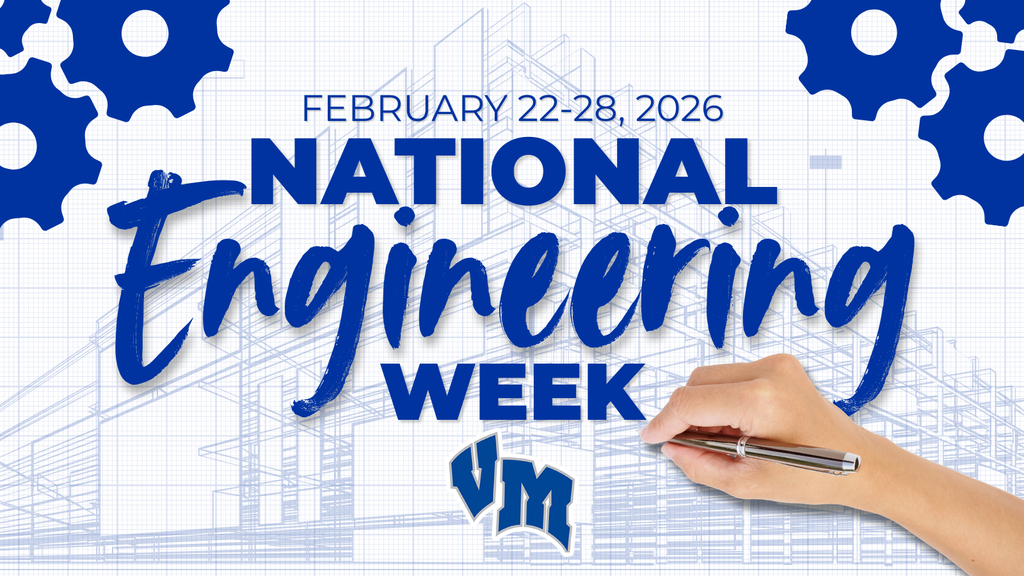 Hand drawing a pen sketch of a building with text announcing National Engineering Week, February 22-28, 2026.