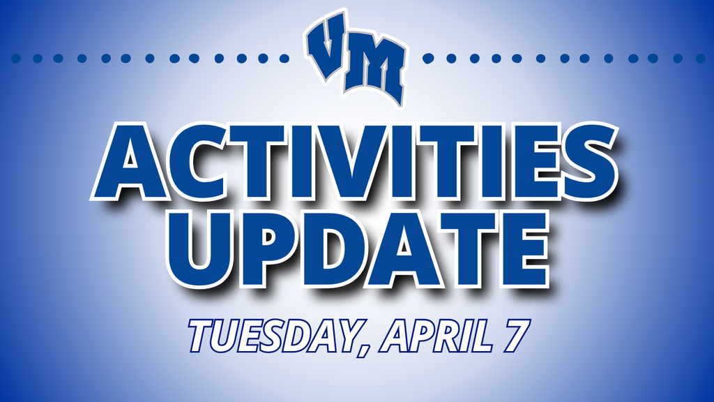 Blue gradient background with bold text announcing activities update for Tuesday, April 7.