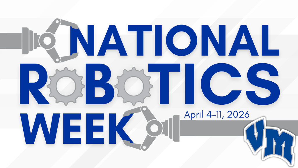 Promotion of National Robotics Week from April 4-11, 2026, featuring robotic arms and gear icons integrated with bold blue text.