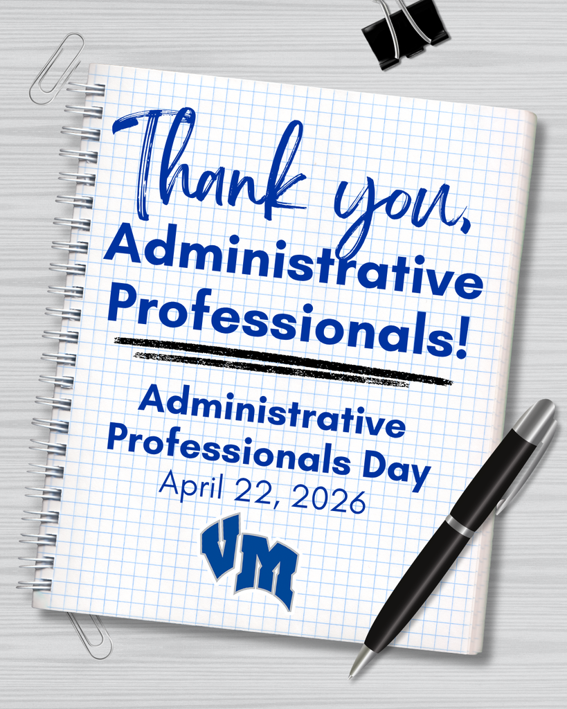 Spiral notebook page with a message thanking administrative professionals for Administrative Professionals Day on April 22, 2026, alongside a pen and paper clips.