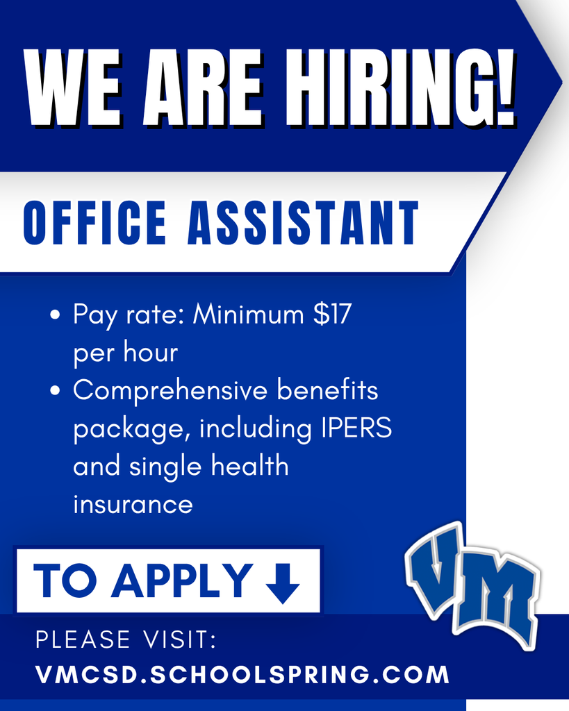 Hiring office assistant with pay starting at $17 per hour and benefits including IPERS and single health insurance.