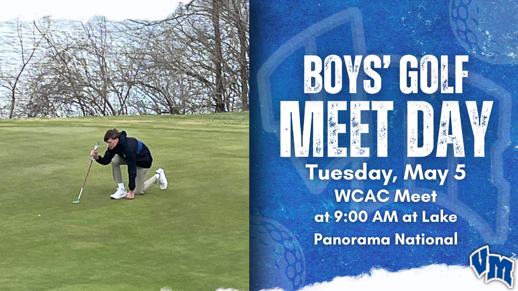Young golfer crouching on green lining up a putt during Boys' Golf Meet Day at Lake Panorama National on May 5.