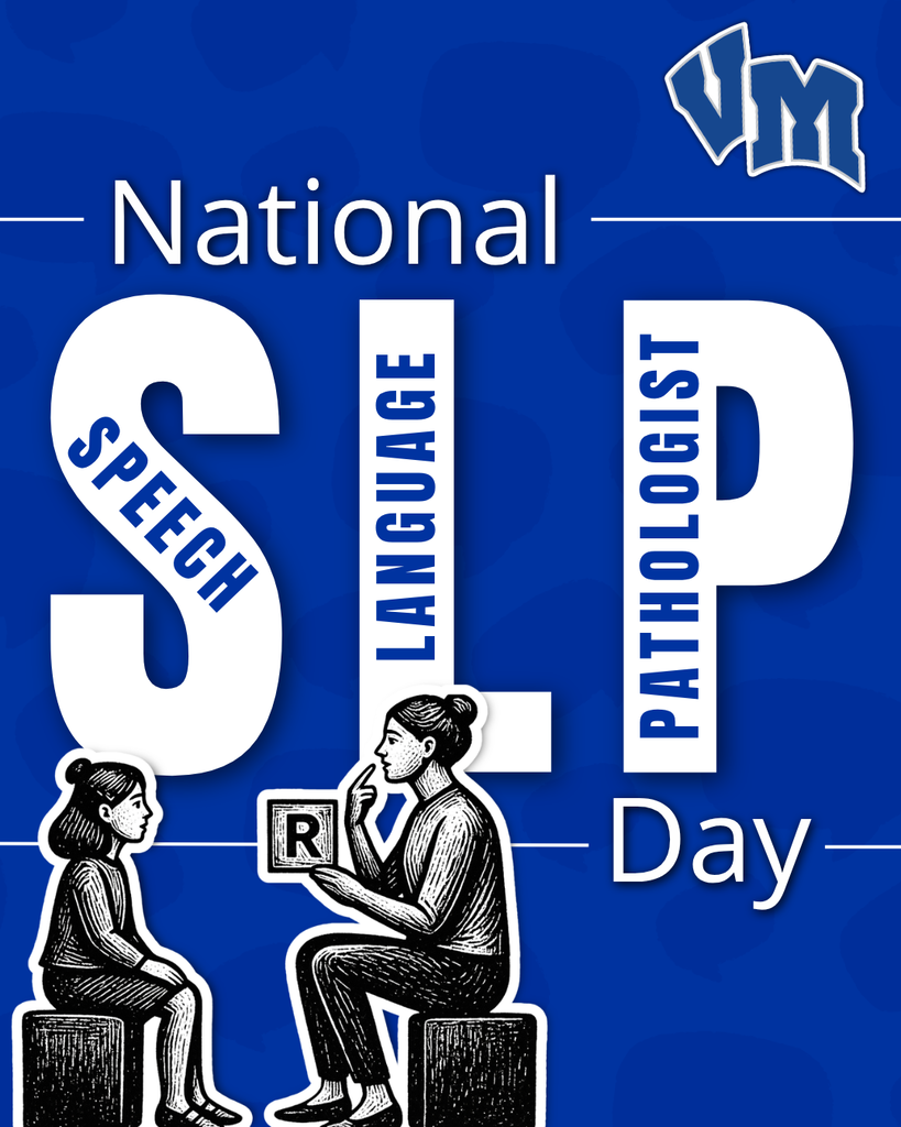 Illustration of a speech-language pathologist assessing a child, with large text reading National Speech Language Pathologist Day on a blue background.
