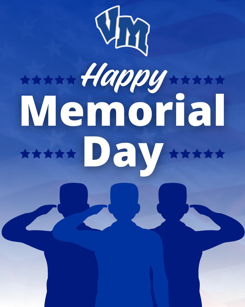 Three soldiers silhouetted saluting beneath a Happy Memorial Day message with stars on a blue gradient background.
