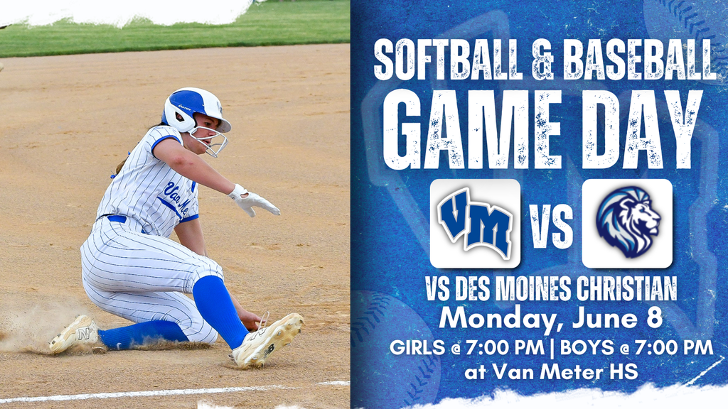 Softball player sliding into base during a game, wearing white and blue uniform and helmet on a dirt field.