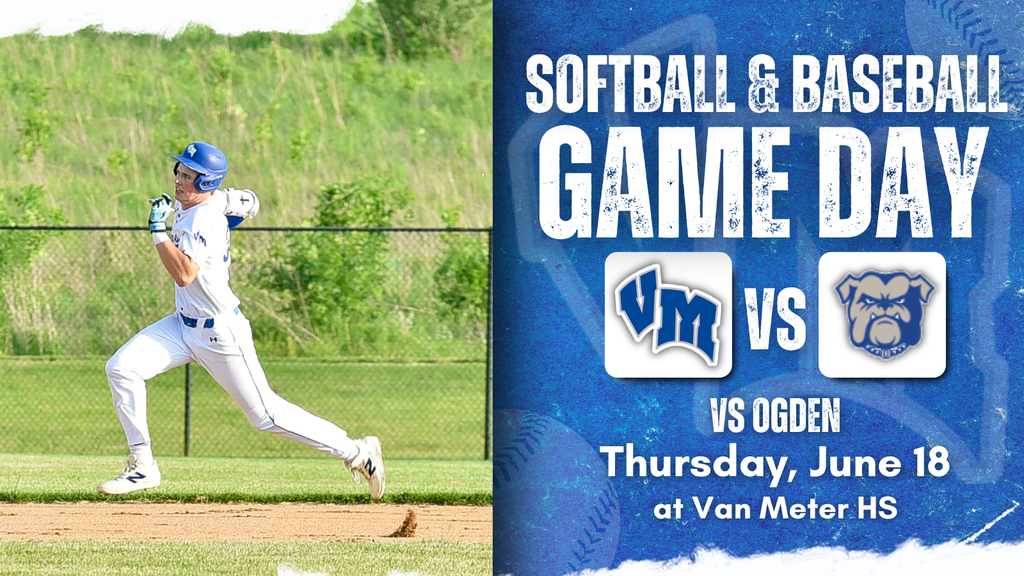 Baseball player in white uniform running on field during game at Van Meter High School.