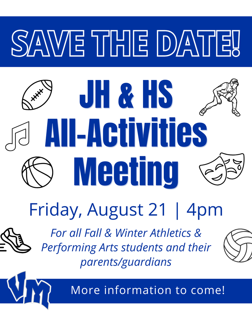Save the date for JH & HS All-Activities Meeting on Friday, August 21 at 4pm for Fall & Winter Athletics and Performing Arts families.
