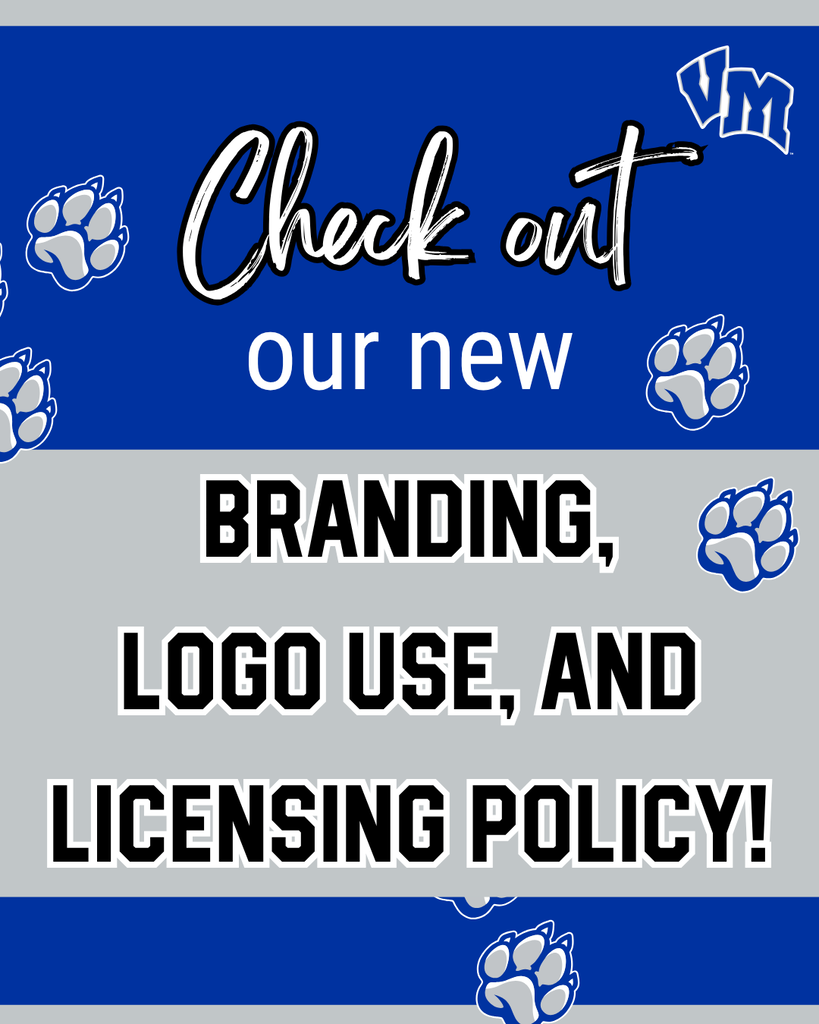 Announcement of new branding, logo use, and licensing policy with blue background and paw print graphics.