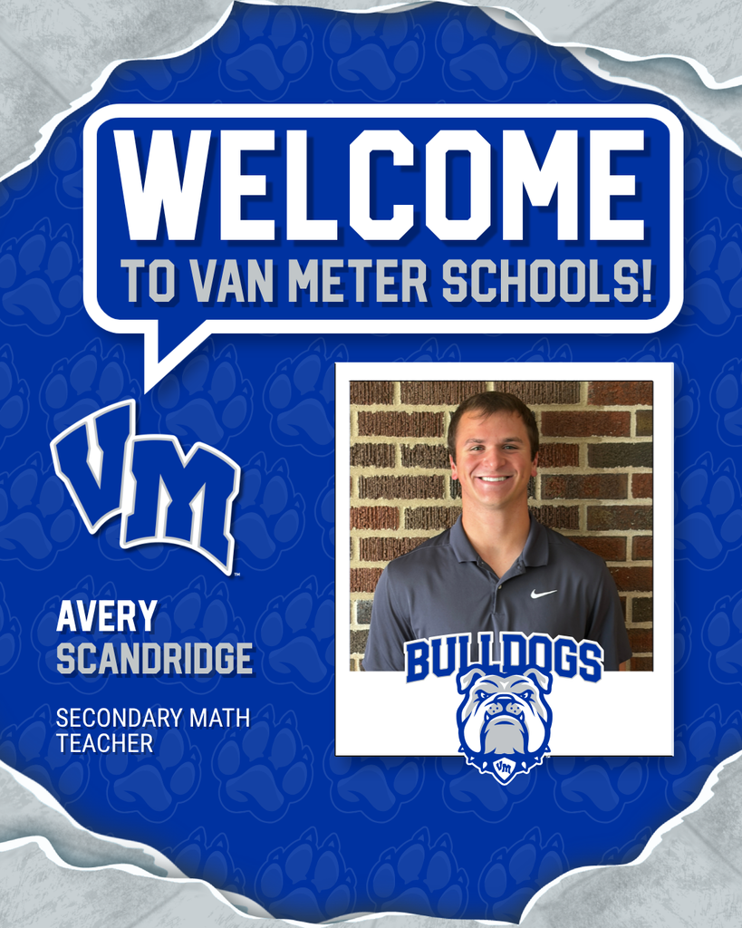 Portrait of Avery Scandridge, new secondary math teacher at Van Meter Schools, smiling against a brick wall background.