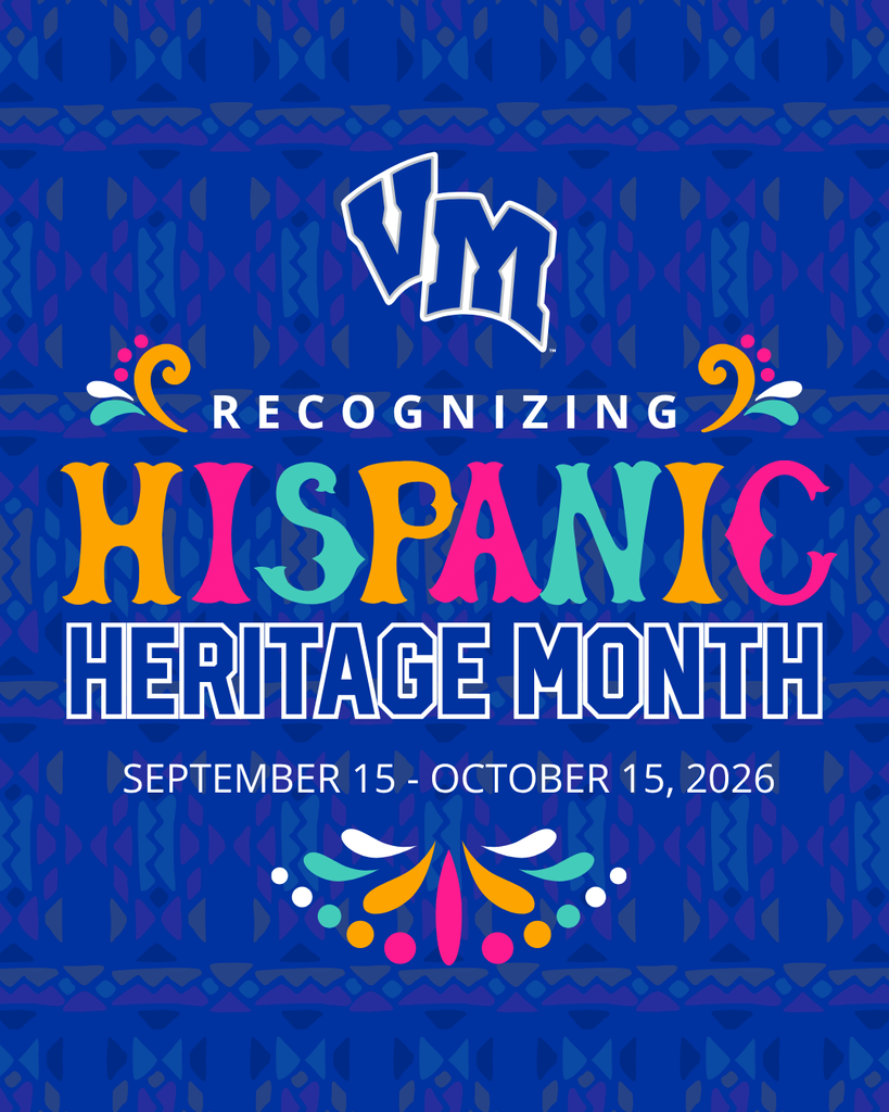 Colorful graphic celebrating Hispanic Heritage Month from September 15 to October 15, 2026, with decorative floral accents and bold typography.