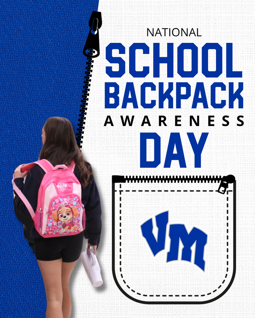 Girl wearing a pink Paw Patrol backpack holding papers, with text promoting National School Backpack Awareness Day.
