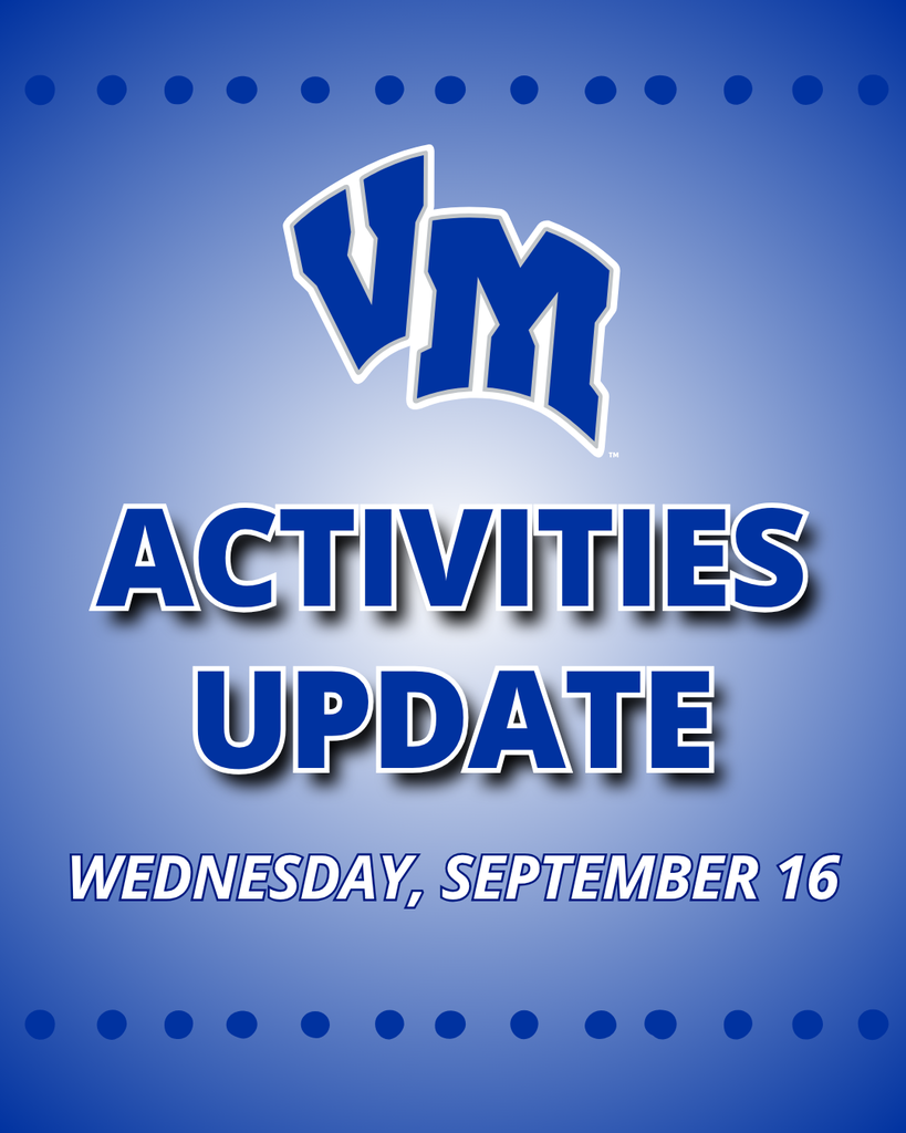 VM logo above bold text announcing activities update for Wednesday, September 16 on a blue gradient background.