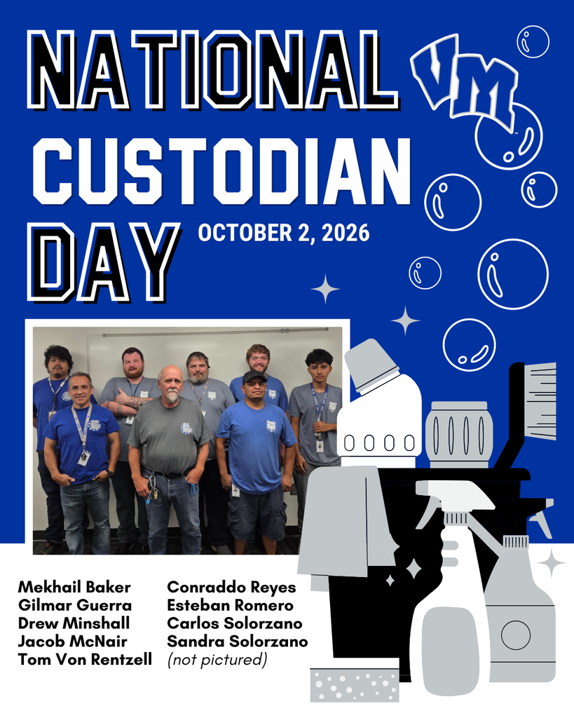 Group photo of eight custodians celebrating National Custodian Day on October 2, 2026, with cleaning supplies graphics and names listed below.