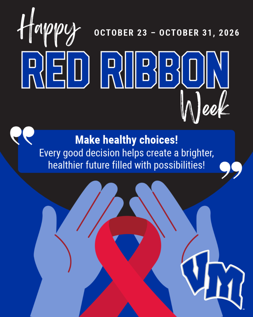 Hands holding a red ribbon symbolizing Red Ribbon Week from October 23 to 31, promoting healthy choices and a brighter future.