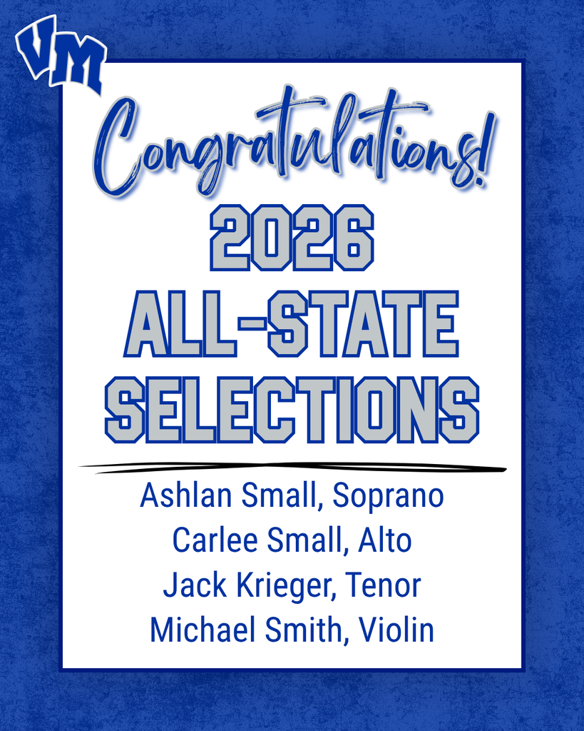 2026 All-State selections announcement featuring Ashlan Small, Carlee Small, Jack Krieger, and Michael Smith with their respective musical roles.