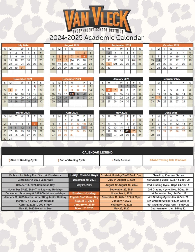 Approved 2024-2025 Academic Calendar | Van Vleck ISD Approved 2024-2025 Academic Calendar | Van Vleck ISD
