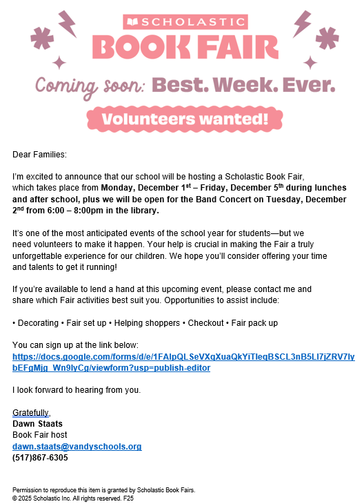 Book Fair Volunteers Needed